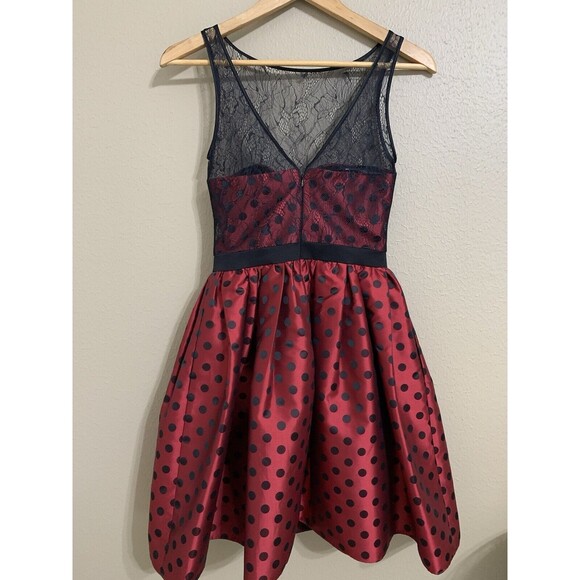 Aidan by Aidan Mattox Burgundy Cocktail Dress Mini Flare Lace‎ Polka Dot Size 2 - Picture 4 of 7